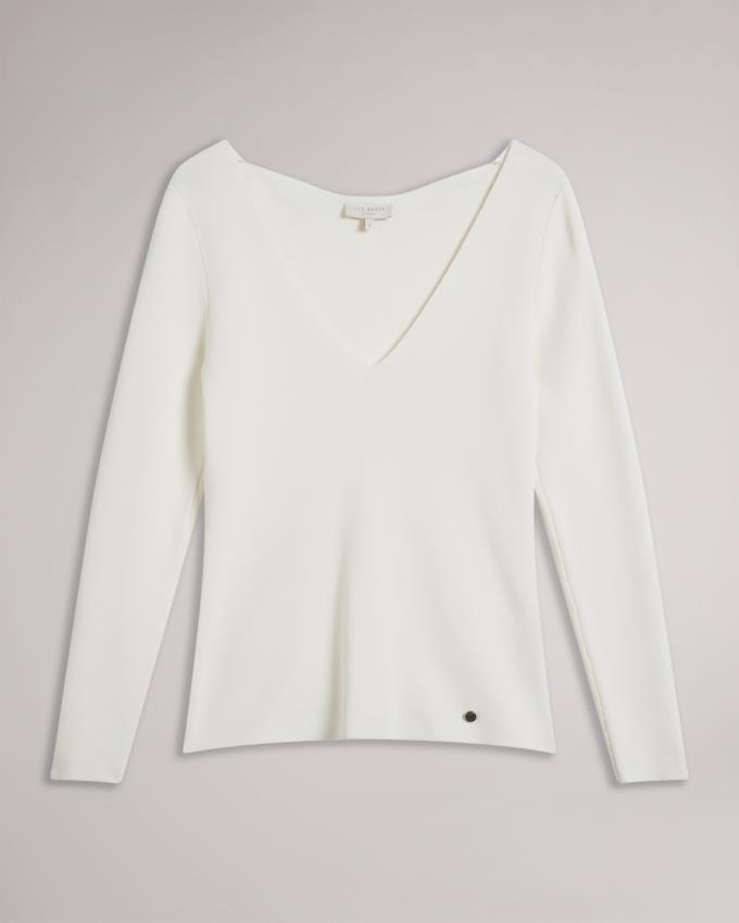 Hauts Ted Baker V Neck Slim Fit Knit Blanche Femme | VDA-95772287